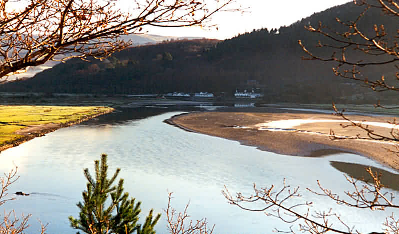 Winter view from Bontddu area looking across estuary towards Penmaenpool